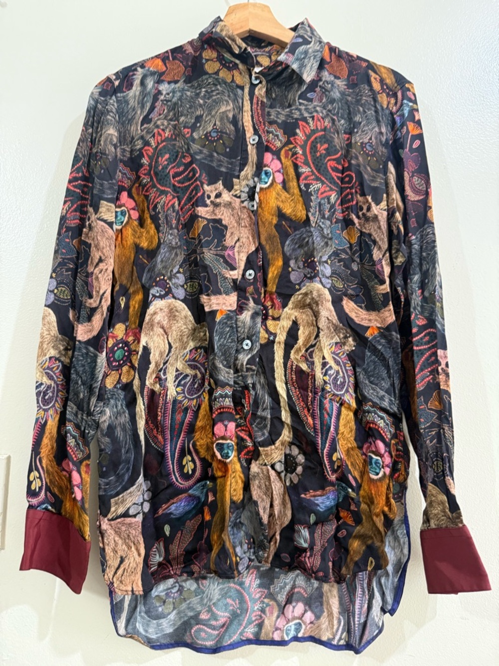 Paul Smith Multicolor Animal & Paisley Button-Down Shirt - Black with Red Cuffs